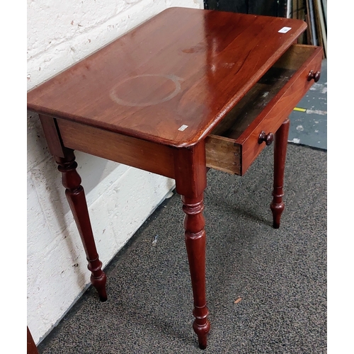 99 - Mahogany Chamber Table with Drawer and Turned Legs - C. 69cm W x 46cm D x 74cm H