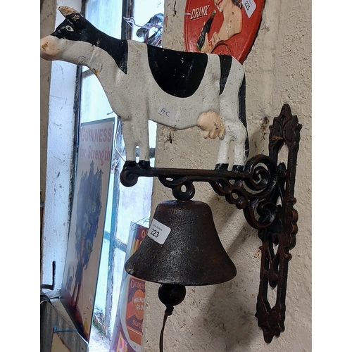 223 - Cow Figure Wall Mount Yard / Patio Bell - C. 35cm D x 40cm H