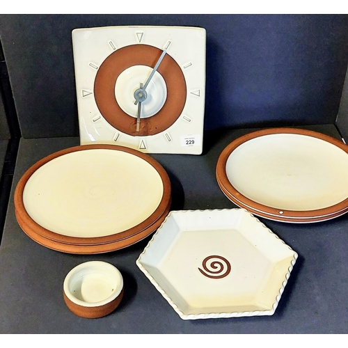 229 - Stephen Pearce Pottery - 7 Pieces - Plates, Clock etc