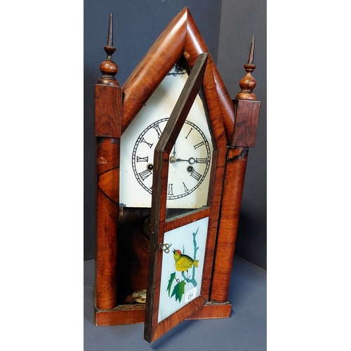 231 - Rosewood Veneer Steeple Mantle Clock - C. 26cm W x 12cm D x 50cm H