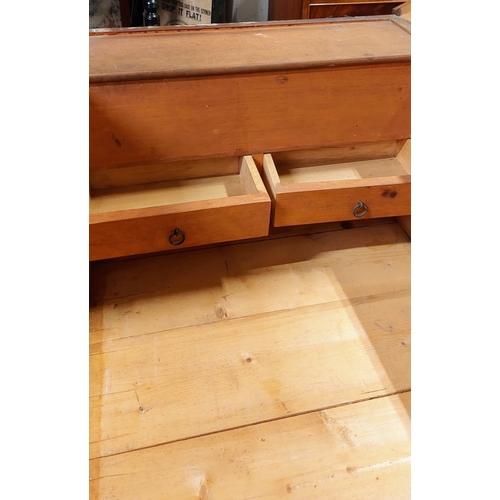 259 - Pine Lift Top Trunk with Brass Campaign Handled Drawer - C. 115cm W x 60cm D x 66cm H