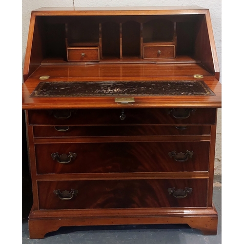 273 - Neat inlaid Mahogany Writing Bureau with Internal Leather Top and 4 Drawers - C. 75cm W x 47cm D x 9... 