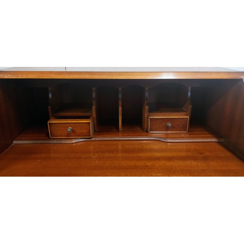 273 - Neat inlaid Mahogany Writing Bureau with Internal Leather Top and 4 Drawers - C. 75cm W x 47cm D x 9... 