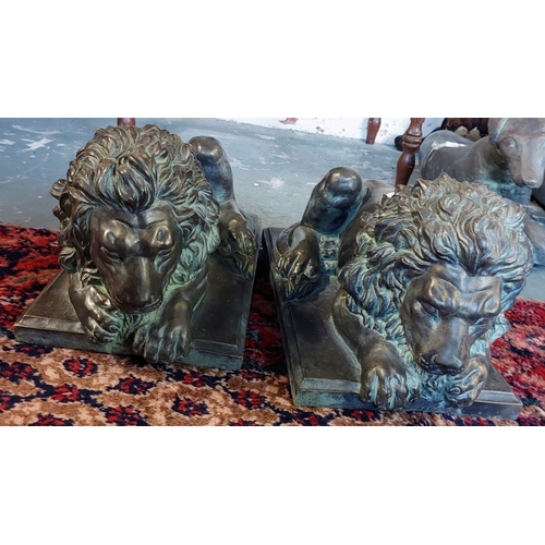 295 - Pair of Heavy Moulded Composite Lion Figures - C. 45cm W