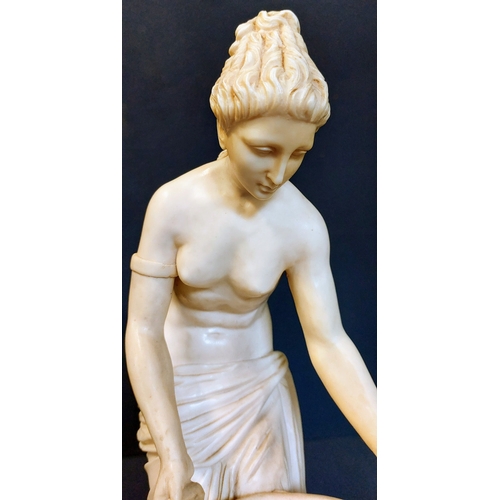 336 - Alabaster Grecian Figure on Marble Stand - C. 40cm H