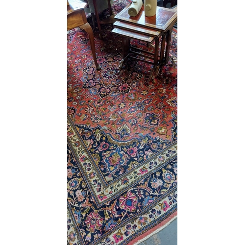 339 - Large Red Iranian Hand Knotted Woolen Carpet Square - C. 360cm x 255cm