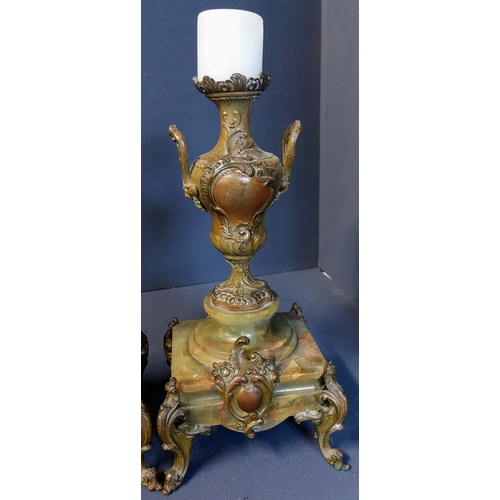 342 - Pair of Gilt Metal and Marble Candle Sconces - C. 34cm H