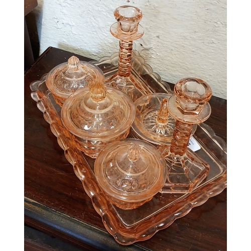 346 - Pink Glass Dressing Table Set