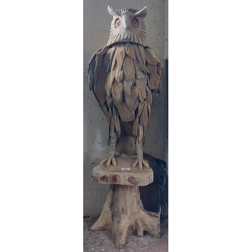 366 - Large Wooden Carved Owl Sculpture - C. 95cm H