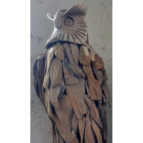 366 - Large Wooden Carved Owl Sculpture - C. 95cm H