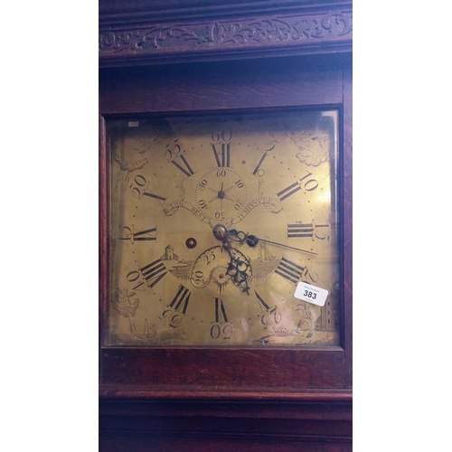 383 - Oak Case Brass Dial Longcase Clock