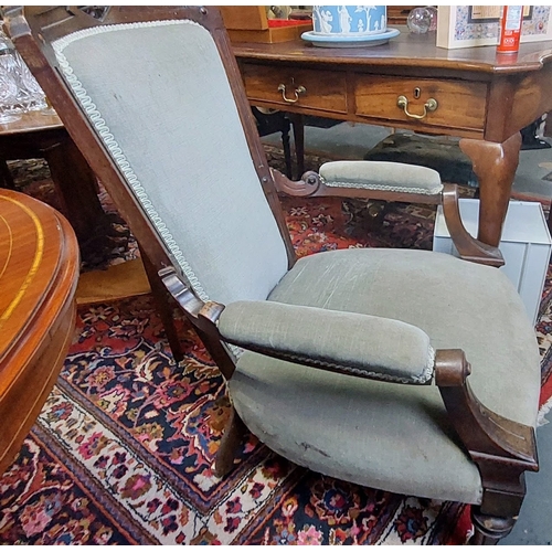 402 - Edwardian Carved Mahogany Upholstered Armchair on Castors