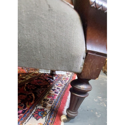 402 - Edwardian Carved Mahogany Upholstered Armchair on Castors