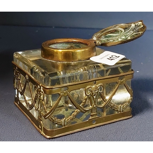 412 - Glass and Brass Inkwell Stand