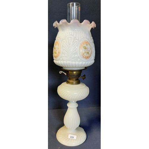 415 - Milk Glass Oil Lamp & Shade