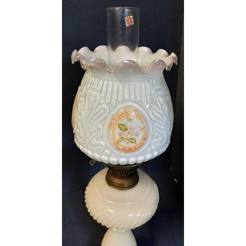 415 - Milk Glass Oil Lamp & Shade