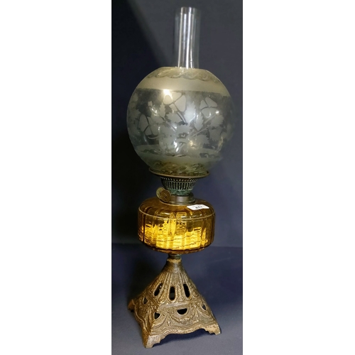 417 - Amber Glass Oil Lamp