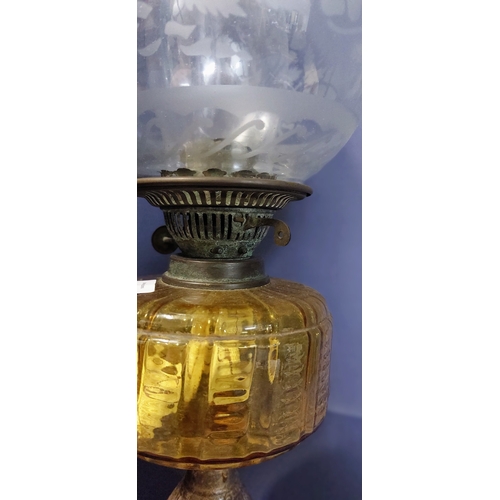 417 - Amber Glass Oil Lamp