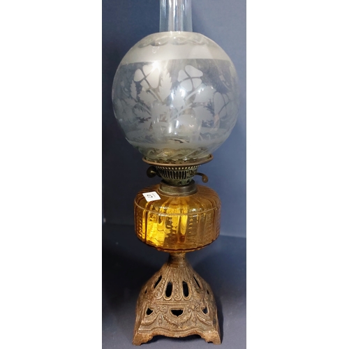 417 - Amber Glass Oil Lamp