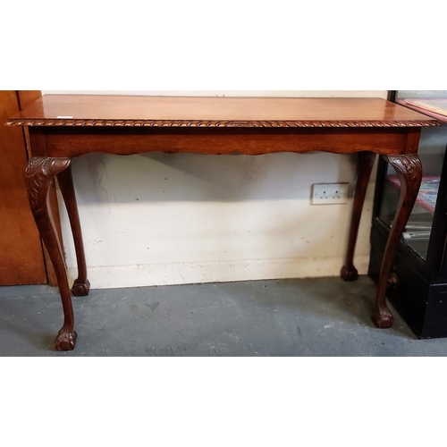 419 - Mahogany Rope Edge Hall Table on Ball and Claw Feet - C. 122cm W x 45cm D x 77cm H