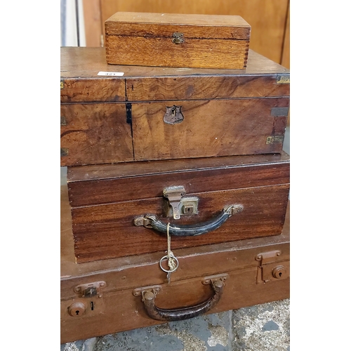 421 - Vintage Suitcase, Wooden Case with Handle & 2 Wooden Boxes