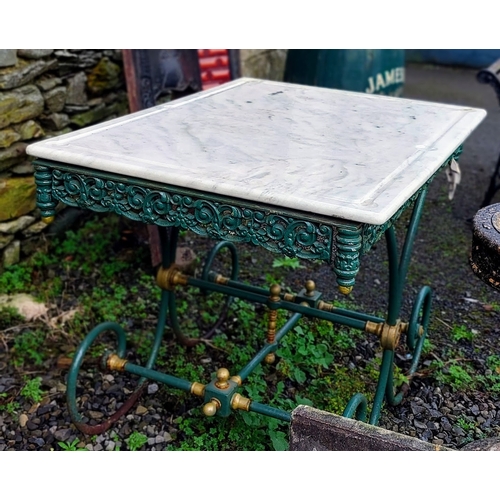 427 - French Pastry Table with a Cast & Wrought Iron Base & Marble Top - C. 102cm W x 75cm D x 75cm H