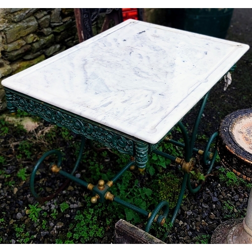 427 - French Pastry Table with a Cast & Wrought Iron Base & Marble Top - C. 102cm W x 75cm D x 75cm H