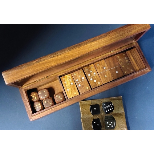 458 - Inlaid Wooden Cased Dominoes Set & Pocket Dominoes Set