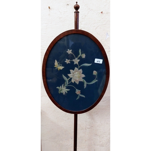 476 - Oval Tapestry Pole Screen with Mahogany Tripod Base