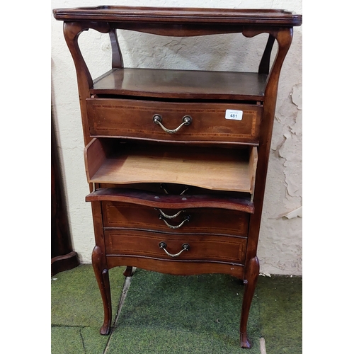 481 - Inlaid Mahogany 5 Drawer Music Cabinet with Brass Handles - C. 55cm W x 41cm D x 98cm H