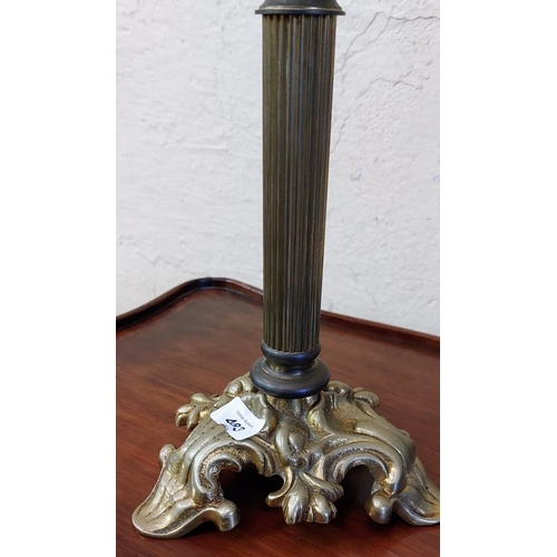 483 - Victorian Brass Oil Lamp & Shade - C. 67cm H