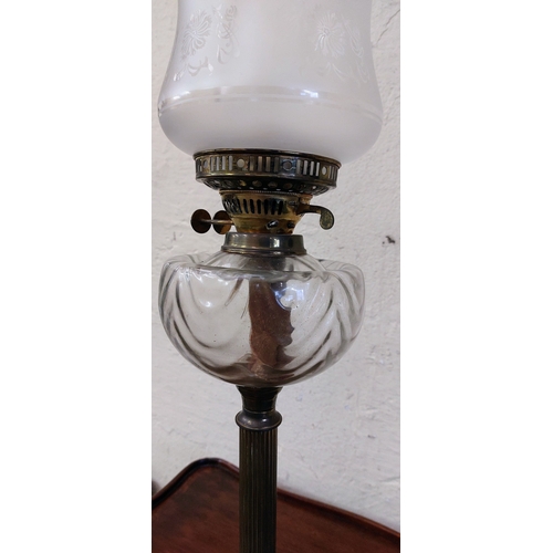 483 - Victorian Brass Oil Lamp & Shade - C. 67cm H