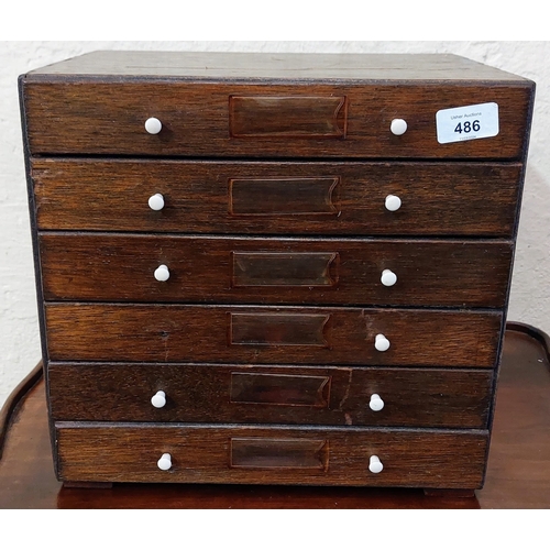 486 - Neat Edwardian Oak Specimen Cabinet with 6 Drawers - C. 33cm W x 24cm D x 32cm H