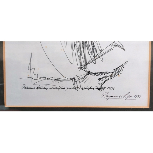 492 - Framed Seamus Heaney Portrait - Sketch by Raymond Piper 1977