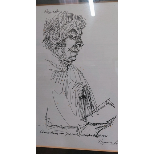 492 - Framed Seamus Heaney Portrait - Sketch by Raymond Piper 1977