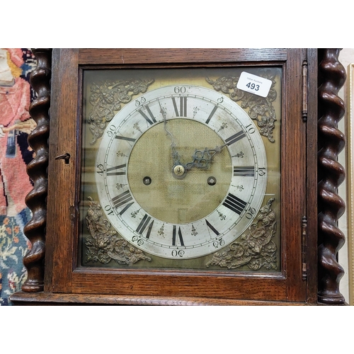 493 - 1920's Oak Eight Day Grandmother Clock