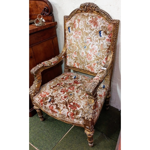 499 - Giltwood Upholstered French Throne Chair