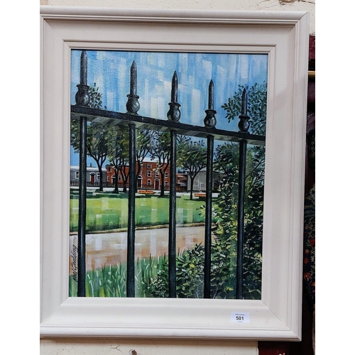 501 - Noel Goulding Sandymount Green Dublin Scene Oil on Canvas - C. 57cm W x 67cm H