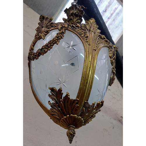 503 - Brass and Frosted Glass Hall Light - C. 60cm H x 26cm W