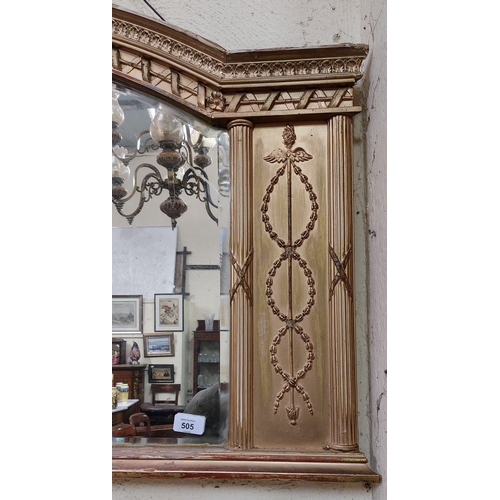 505 - Arch Top Gilded Overmantle Mirror with Column Support Detail - C. 122cm W x 65cm H