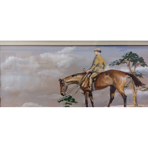 506 - Peter Curling Watercolor of Horse and Rider - C. 50cm W x 42cm H