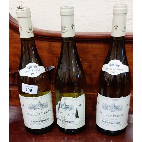 509 - Lupe-Cholet White Wine - 3 Full and 2 Half Bottles - Macon-Lugny, Chablis, Pouilly-Fuissé