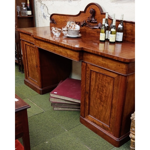 513 - 19th Century Mahogany Carved Gallery Back Pedestal Sideboard - C. 214cm W x 68cm D x 134cm H - Carve... 