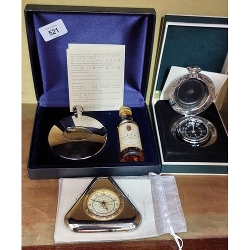 521 - Dalvey Pocket Watch, Cabin Clock, Hip Flask & Rare Highland Single Malt Miniature Bottle of Whisky