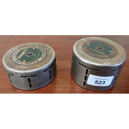 523 - 2 National Bank Round Money Boxes