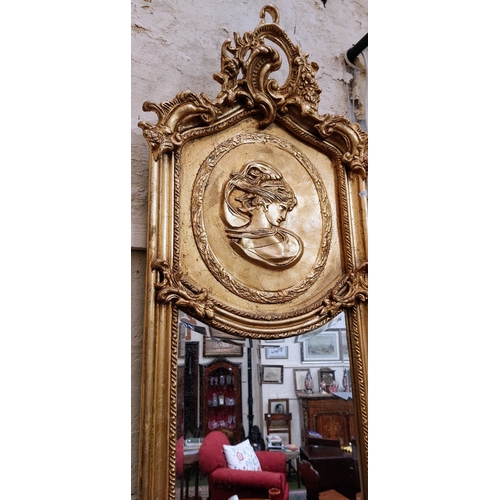 535 - Pair of Highly Decorative Gilded Pier Mirrors with Pronounced Bust of Lady - C. 50cm W x 180cm H