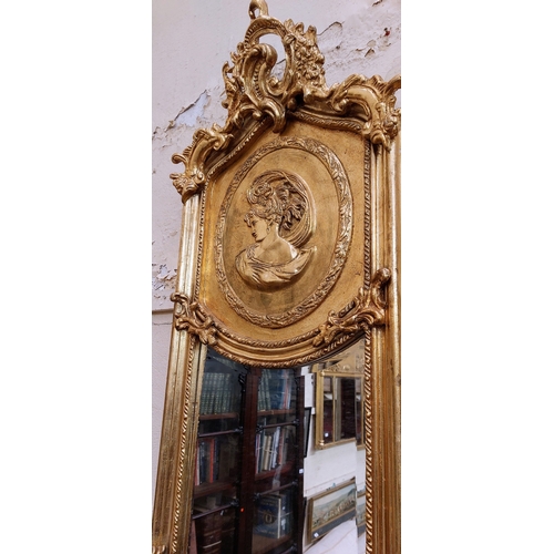 535 - Pair of Highly Decorative Gilded Pier Mirrors with Pronounced Bust of Lady - C. 50cm W x 180cm H