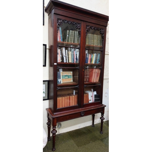 554 - Mahogany William IV Glazed Bookcase on Turned Spiral Leg Base - C. 120cm W x 40cm D x 240cm H