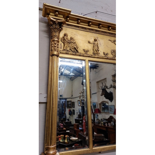 555 - Adam Style Gilt Framed Overmantle Mirror - C. 143cm W x 91cm H