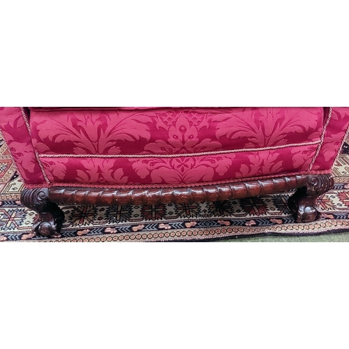 564 - Pair of Red Upholstered Armchairs and Matching Footstool